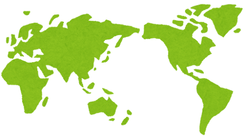 世界の大陸を色分けした世界地図のイラスト